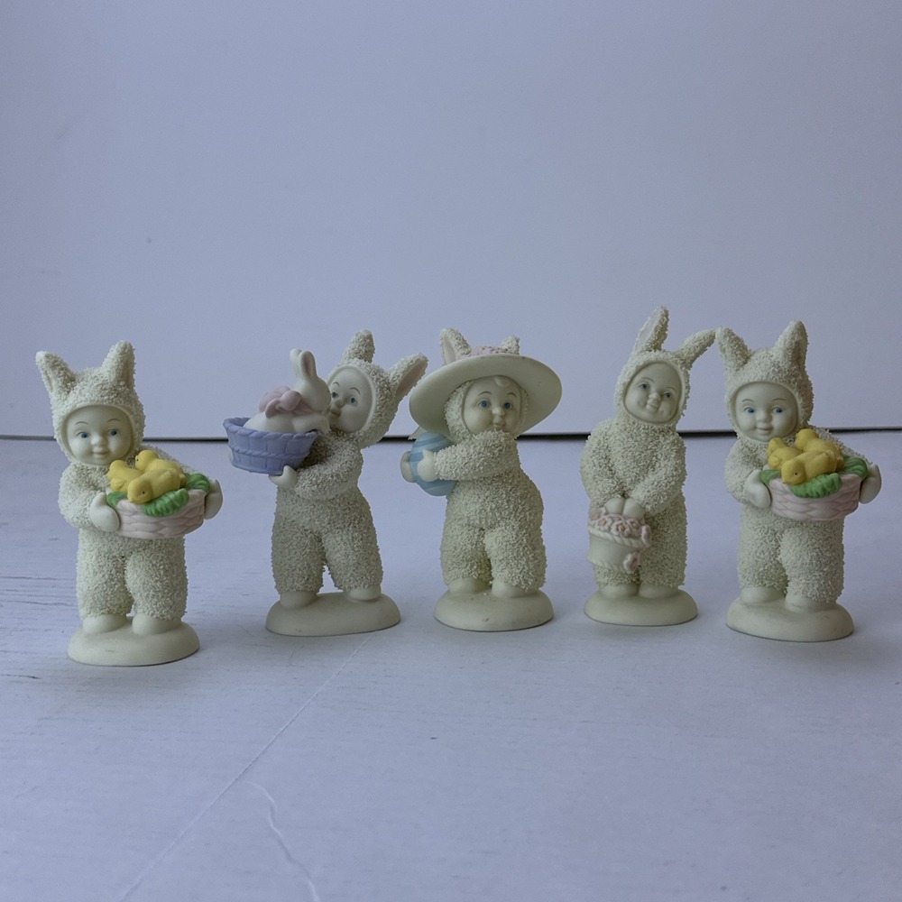 Department 56 Snowbabies Figurines 5pc Lot Bunnies Chicks Basket Joy Eggs Spring